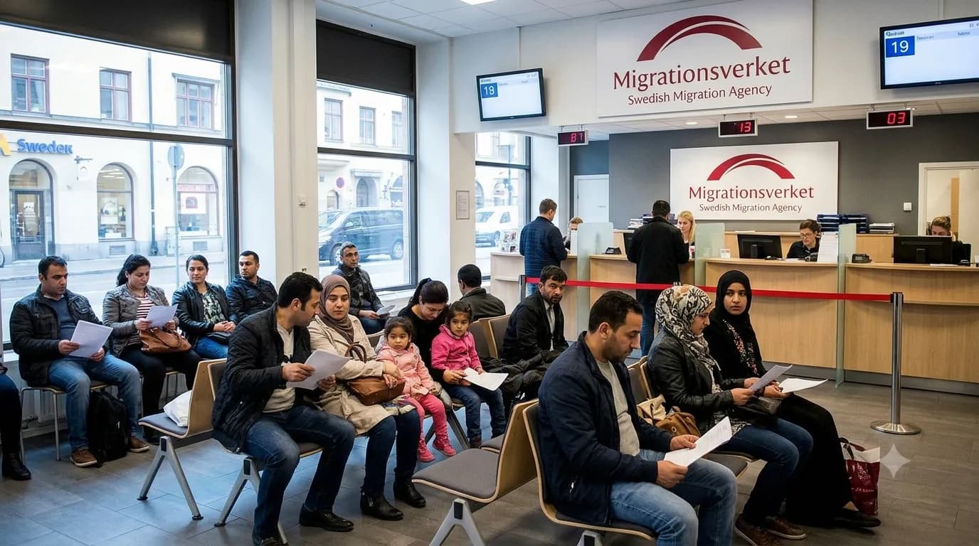 Sökande i Migrationsverkets väntrum
